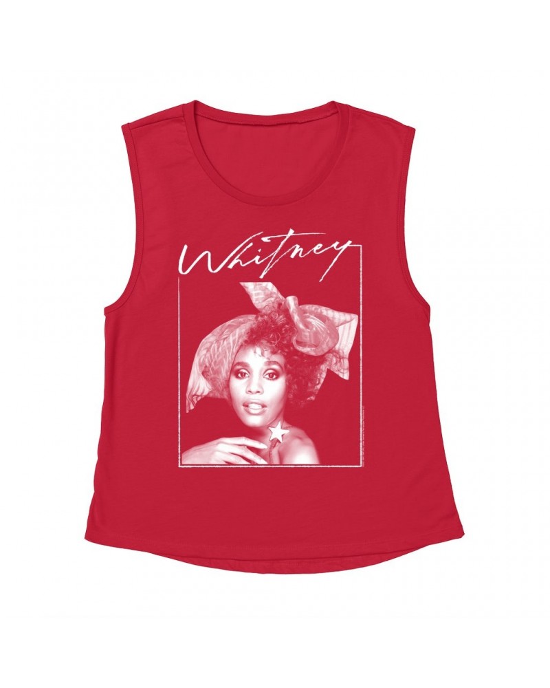 Whitney Houston Ladies' Muscle Tank Top | 1987 Whitney Signature And White Photo Image Shirt $11.95 Shirts