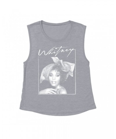 Whitney Houston Ladies' Muscle Tank Top | 1987 Whitney Signature And White Photo Image Shirt $11.95 Shirts