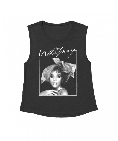 Whitney Houston Ladies' Muscle Tank Top | 1987 Whitney Signature And White Photo Image Shirt $11.95 Shirts