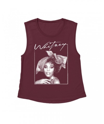 Whitney Houston Ladies' Muscle Tank Top | 1987 Whitney Signature And White Photo Image Shirt $11.95 Shirts