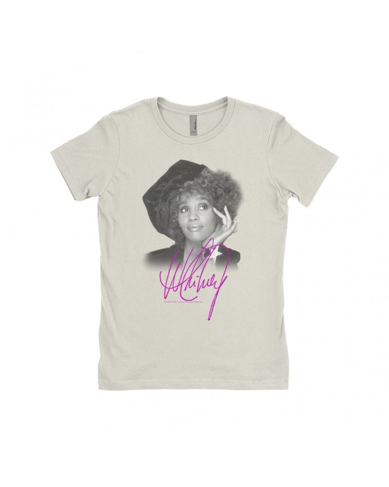 Whitney Houston Ladies' Boyfriend T-Shirt | Whitney Star Photoshoot With Signature Distressed Shirt $10.74 Shirts