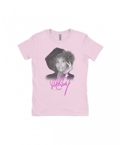 Whitney Houston Ladies' Boyfriend T-Shirt | Whitney Star Photoshoot With Signature Distressed Shirt $10.74 Shirts