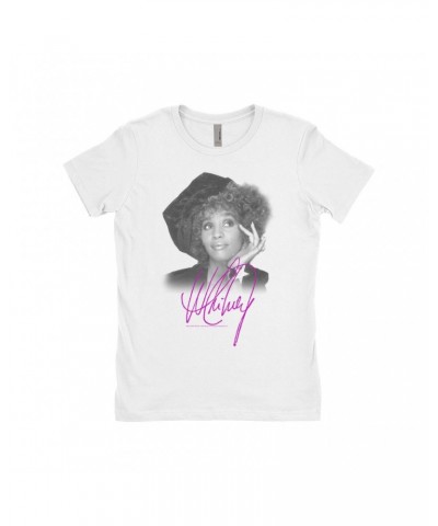 Whitney Houston Ladies' Boyfriend T-Shirt | Whitney Star Photoshoot With Signature Distressed Shirt $10.74 Shirts