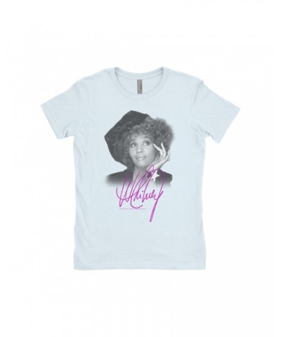 Whitney Houston Ladies' Boyfriend T-Shirt | Whitney Star Photoshoot With Signature Distressed Shirt $10.74 Shirts