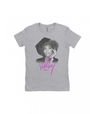 Whitney Houston Ladies' Boyfriend T-Shirt | Whitney Star Photoshoot With Signature Distressed Shirt $10.74 Shirts