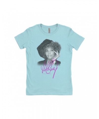 Whitney Houston Ladies' Boyfriend T-Shirt | Whitney Star Photoshoot With Signature Distressed Shirt $10.74 Shirts