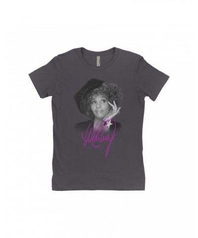 Whitney Houston Ladies' Boyfriend T-Shirt | Whitney Star Photoshoot With Signature Distressed Shirt $10.74 Shirts