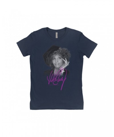 Whitney Houston Ladies' Boyfriend T-Shirt | Whitney Star Photoshoot With Signature Distressed Shirt $10.74 Shirts