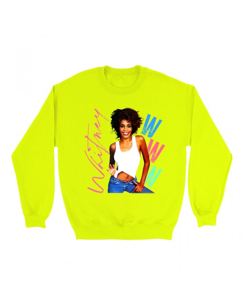 Whitney Houston Bright Colored Sweatshirt | Whitney Pastel W Design Sweatshirt $14.73 Sweatshirts