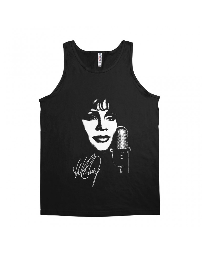 Whitney Houston Unisex Tank Top | Whitney Portrait Signature In White Shirt $6.99 Shirts