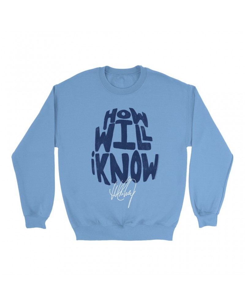 Whitney Houston Bright Colored Sweatshirt | How Will I Know Navy Design Distressed Sweatshirt $12.71 Sweatshirts