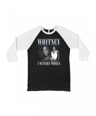 Whitney Houston 3/4 Sleeve Baseball Tee | I'm Every Woman Black And White Photo Collage Design Shirt $9.35 Shirts