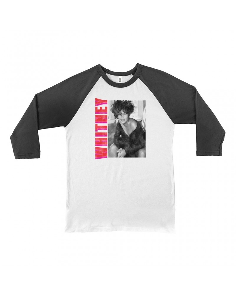 Whitney Houston 3/4 Sleeve Baseball Tee | Whitney Pink And Red Design Distressed Shirt $7.99 Shirts