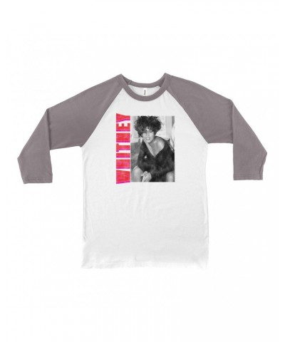 Whitney Houston 3/4 Sleeve Baseball Tee | Whitney Pink And Red Design Distressed Shirt $7.99 Shirts